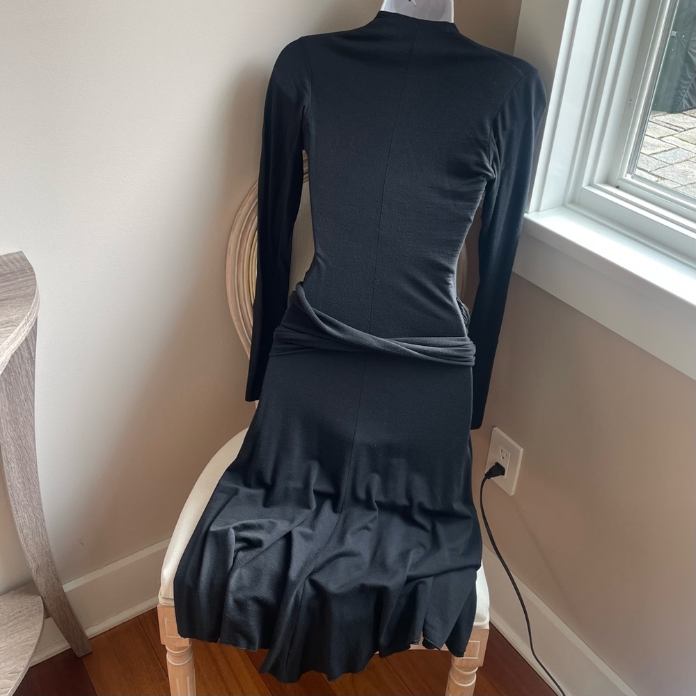 FRANCESCA FERRANTE Italy black wool blend faux wrap jersey dress - Picture 6 of 9